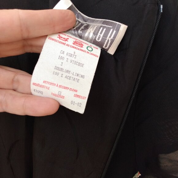 Vintage 90s Black Chiffon Dress with Flowers Size 8 Made in Canada by Braemar - Picture 11 of 13